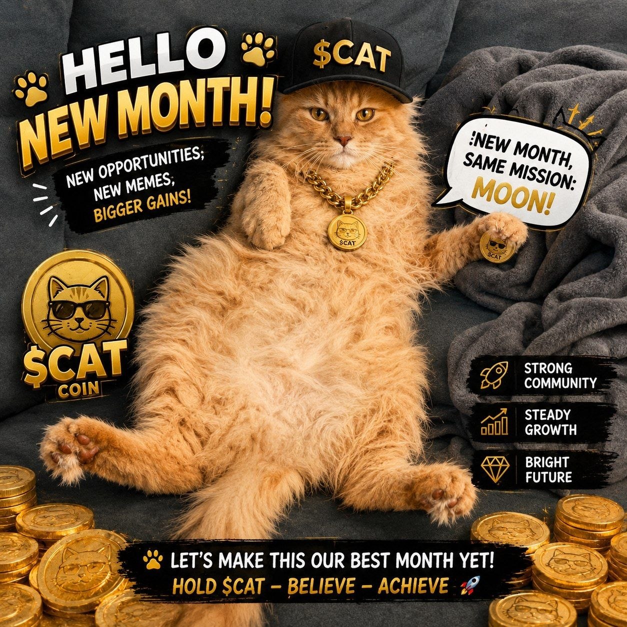 Hello new month — hold $CAT, believe, achieve